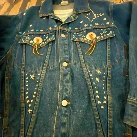 Vintage 80s Oversized Denim Western Cowboy Rodeo Jean Jacket Men’s Small - Picture 2 of 16